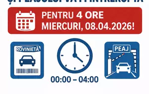 Rovinieta și peajul nu vor putea fi emise timp de patru ore pe 8 aprilie. CNAIR oprește temporar sistemul pentru lucrări de mentenanță